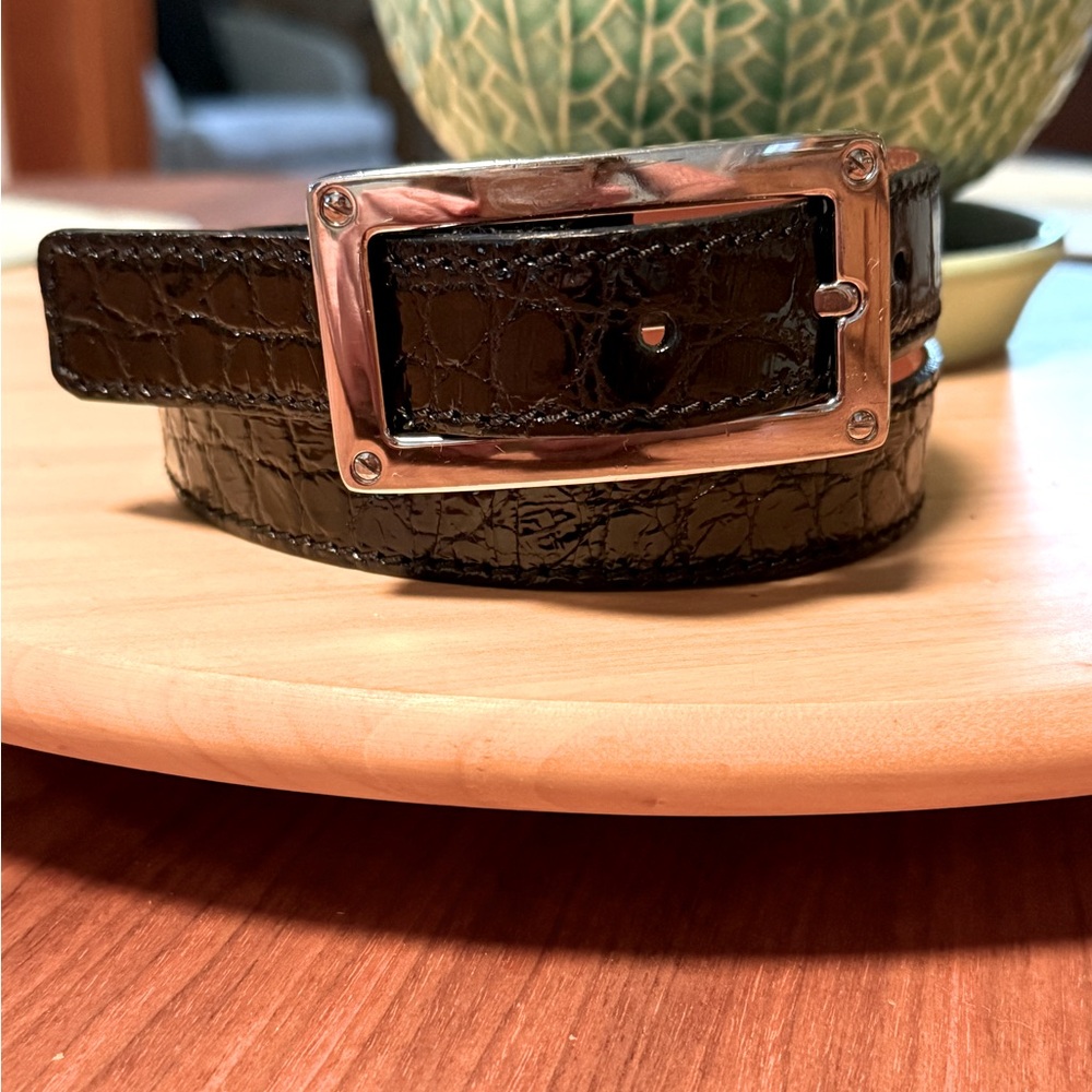 Ralph Lauren Black Genuine Alligator Belt with Silver Buckle EUC